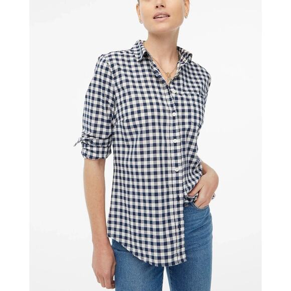 J. Crew Women's Blue White Gingham Long Sleeve Button Down Shirt Size Small - Picture 1 of 9